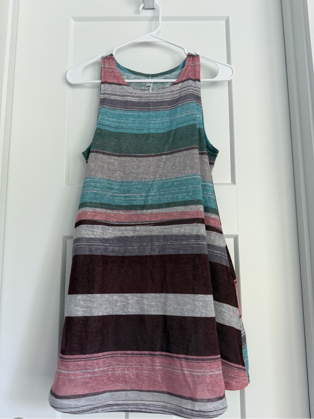 Striped Sleeveless Tunic Top in Pink, Teal & Gray